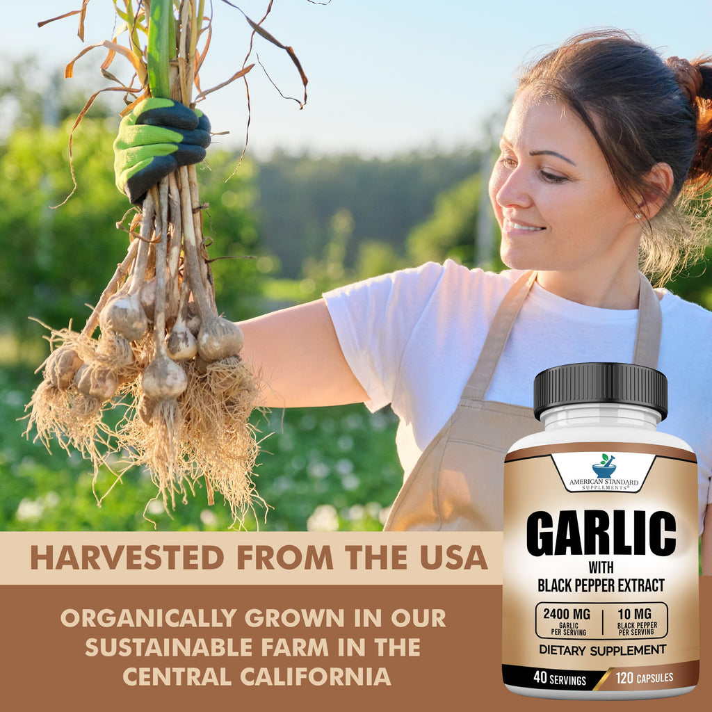 American Standard Supplements Garlic 2400mg with Black Pepper - 120 Capsules - image 4