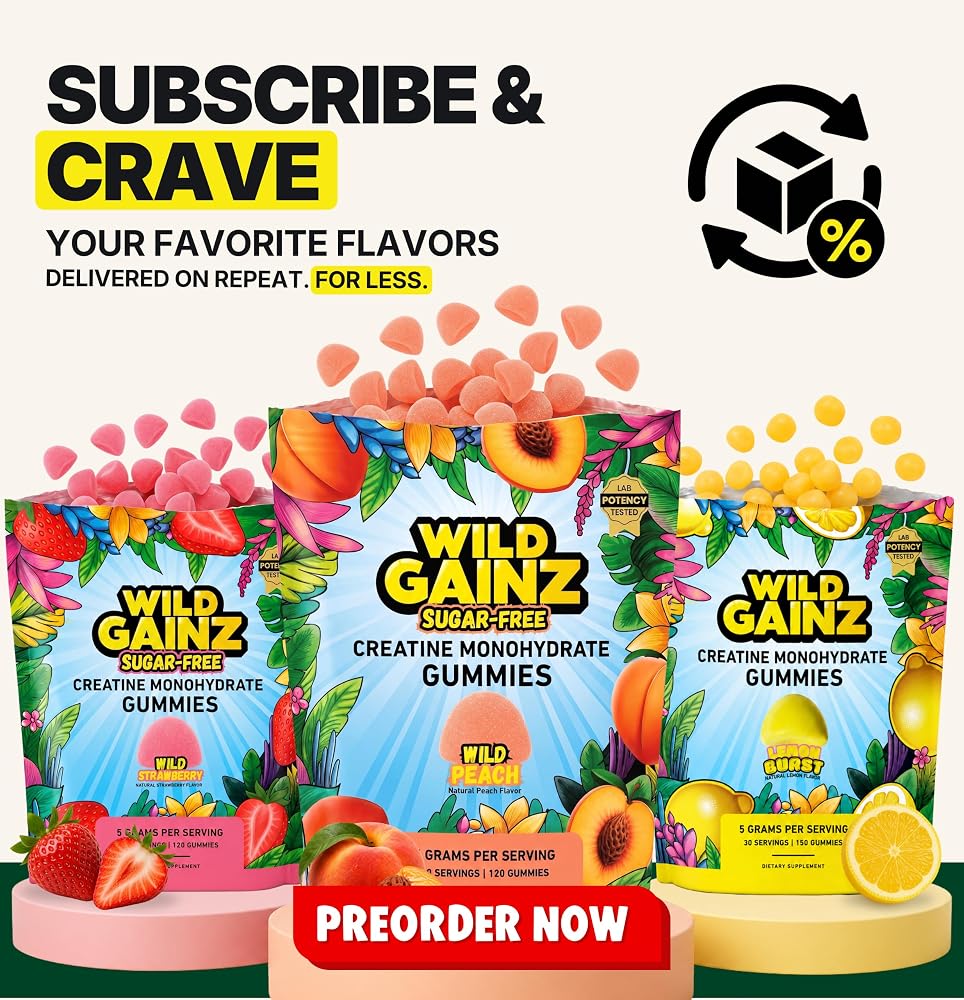 WILD GAINZ Creatine Monohydrate Gummies - Made in USA - 5g Pre