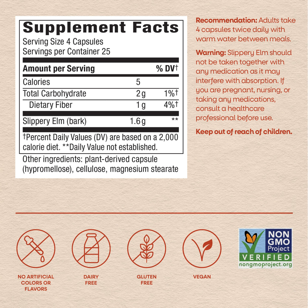Nature's Way Slippery Elm Bark Capsules, 1,600 mg - 100 Capsules - image 6