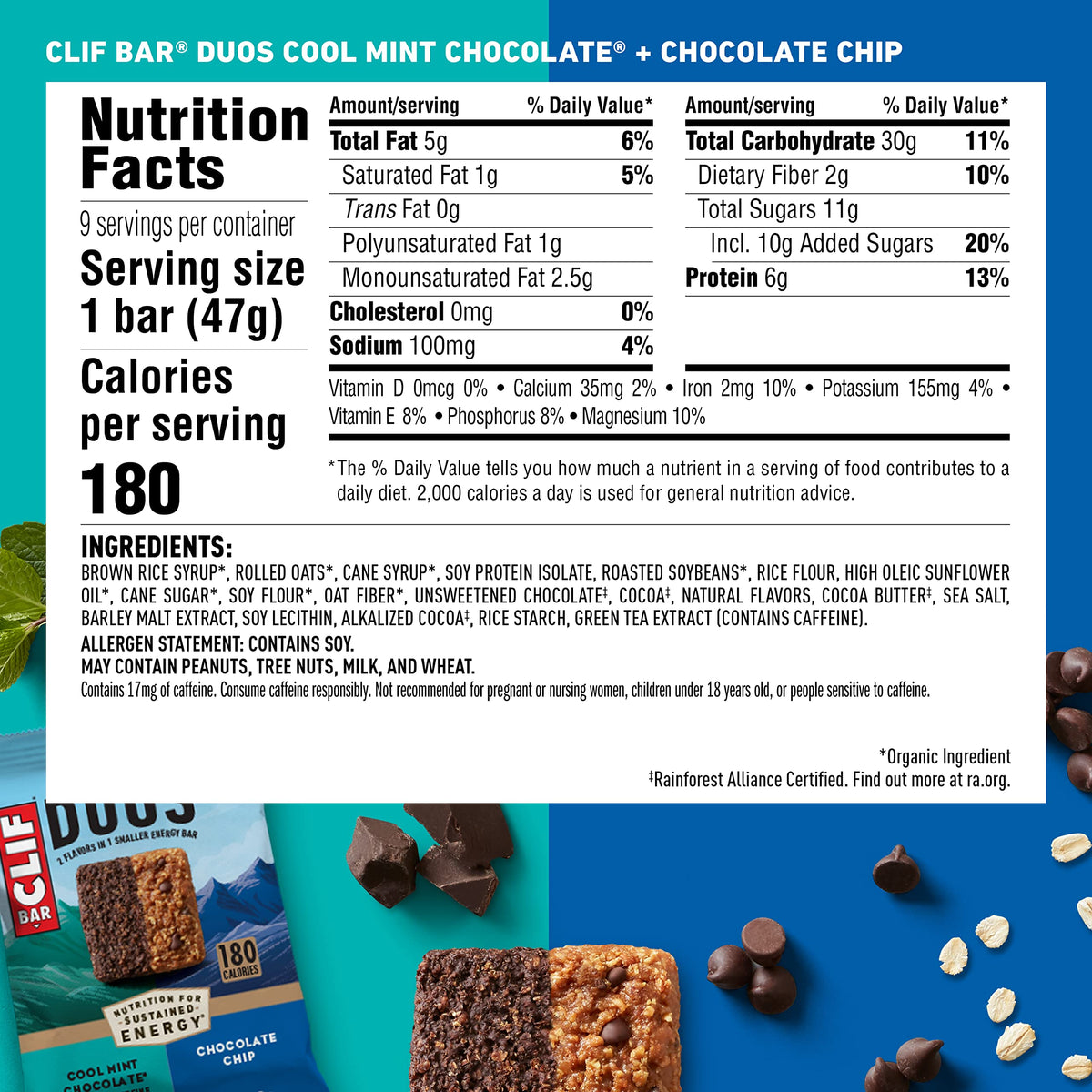 CLIF Bar Duos Cool Mint Chocolate + Chocolate Chip Protein Bars - 7 Count - image 2