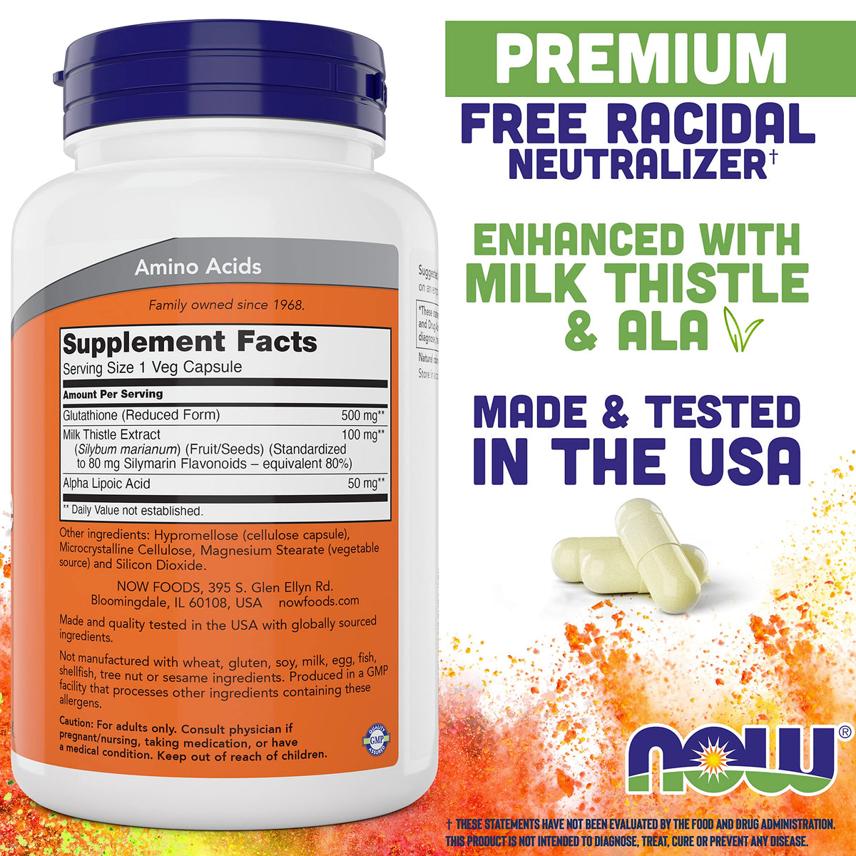 NOW Foods Glutathione 500 mg - 100 Vegetarian Capsules - image 2