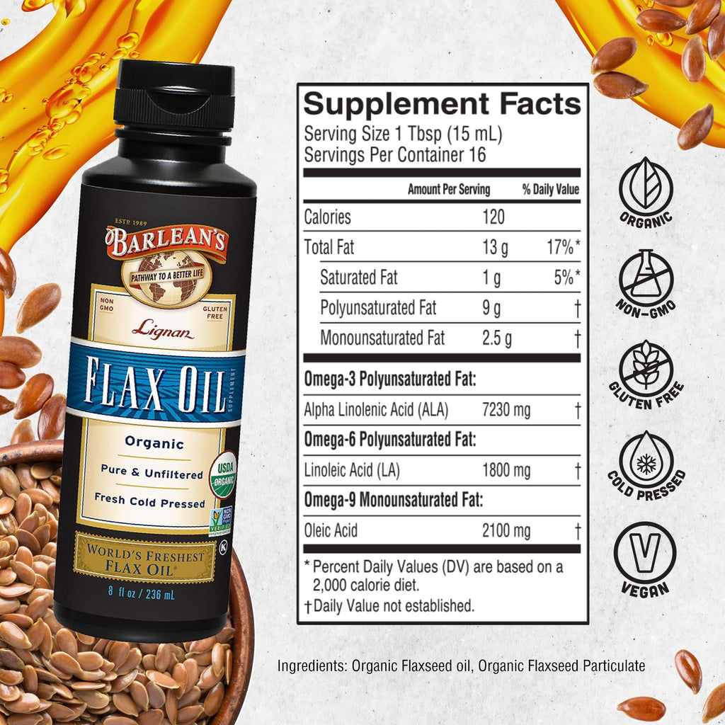 Barlean's Organic Lignan Flaxseed Oil, ALA Omega-3, Cold-Pressed, 8oz - image 6