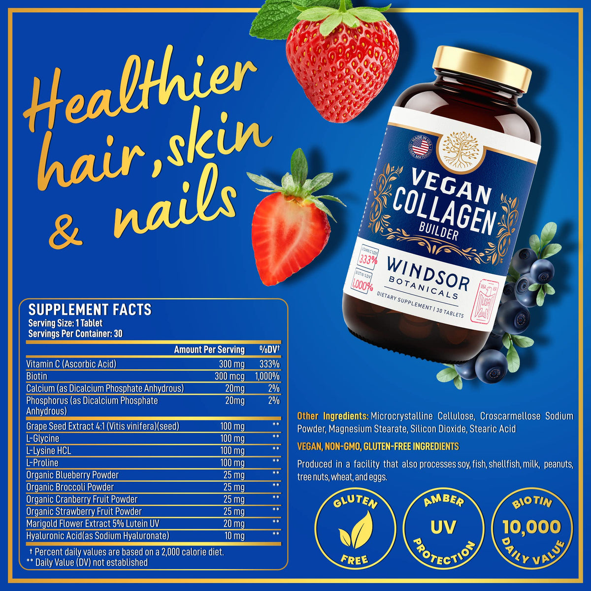 Windsor Botanicals Vegan Collagen for Skin, Hair & Nails - 60 Tablets - image 3