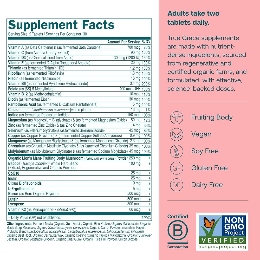 True Grace Daily Women’s Multivitamin 50+ - 60 Easy-to-Swallow