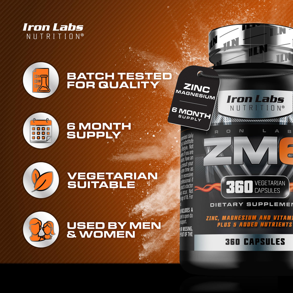 Iron Labs Nutrition ZM6 High Strength Zinc Magnesium - 360 Capsules - image 4