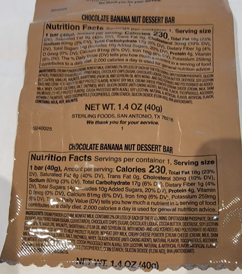 Z-Ration Chocolate Banana Nut Dessert Bar - 12 Pack