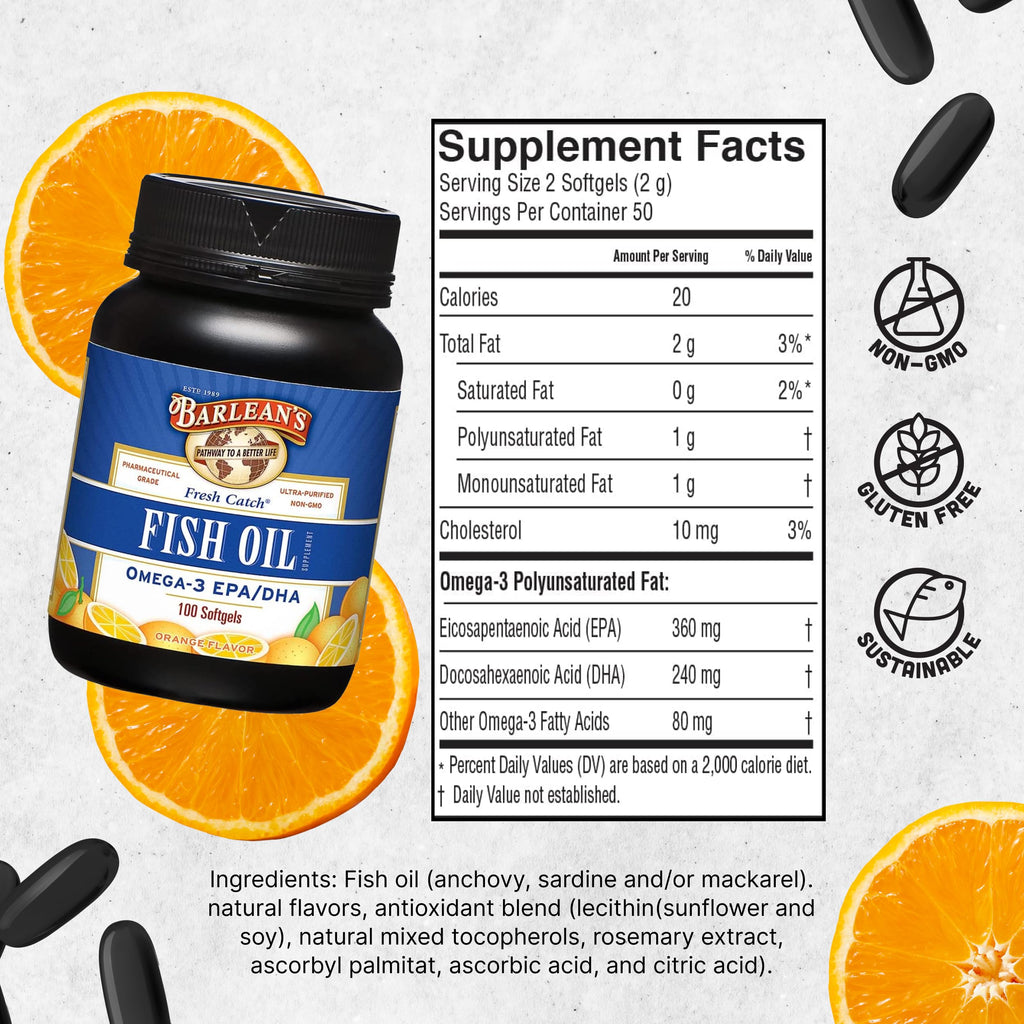 Barlean's Orange Omega-3 Fish Oil Softgels 600mg EPA & DHA - 100 Softgels - image 6