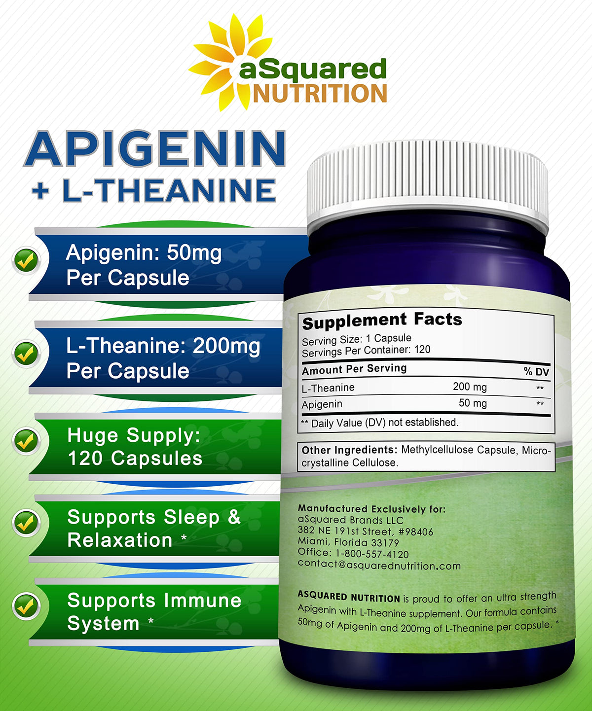 aSquared Nutrition Apigenin 50mg & L-Theanine 200mg - 120 Capsules - image 4