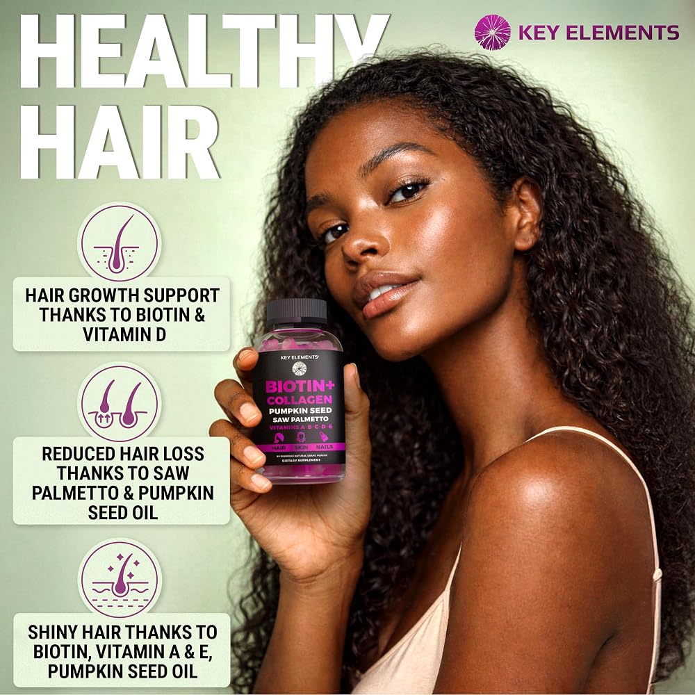 KEY ELEMENTS Hair Skin and Nails Biotin 10000mcg Gummies - 60 Count - image 2