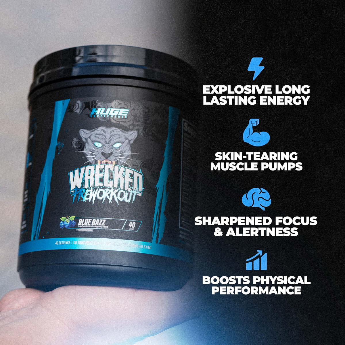 Huge Supplements Wrecked Pre Workout, Advanced Formula, Boosts