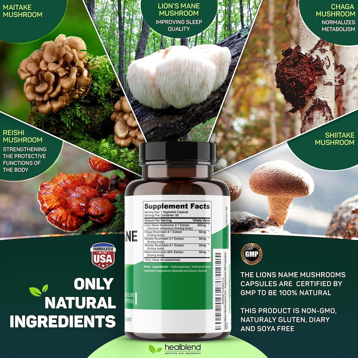 Healblend Mushroom Complex Extract with Lion's Mane - 60 Capsules - image 5