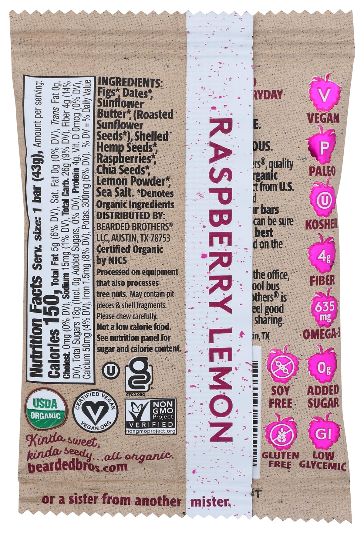 Bearded Brothers Bar Radical Raspberry Lemon Energy Bar - 1.52 oz - image 2
