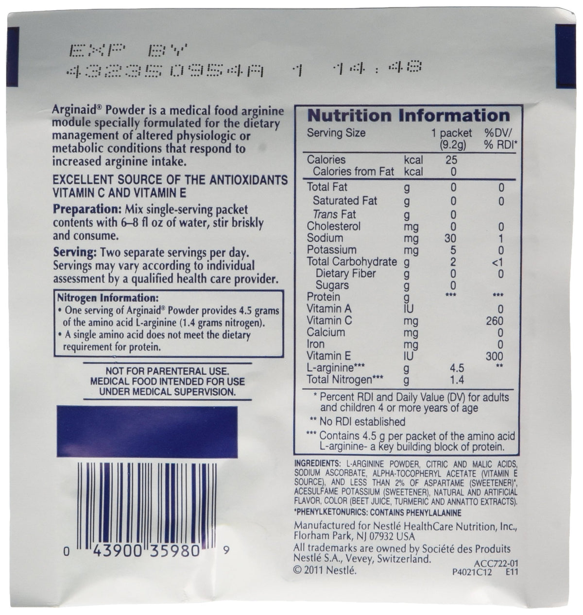 Nestle Arginaid Orange L-Arginine Powder - 14 Packets - image 2