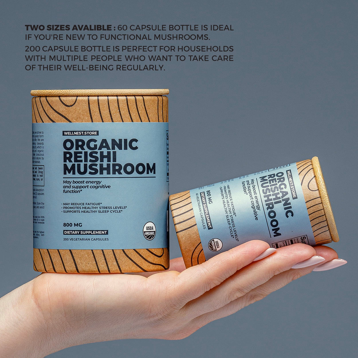 Wellnest.Store Reishi Organic Mushroom Supplement Capsules