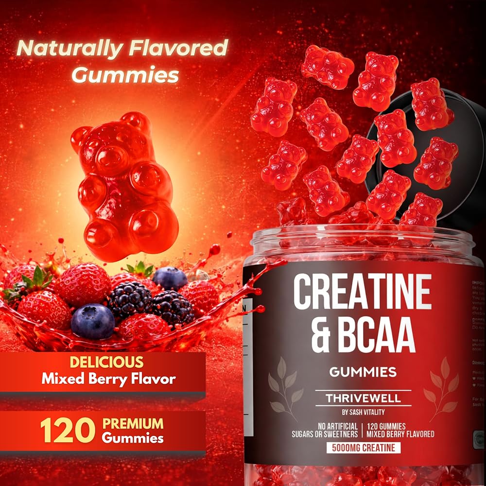 SASH Vitality Creatine Monohydrate Gummies 5000mg with BCAAs - 120 Gummies - image 3