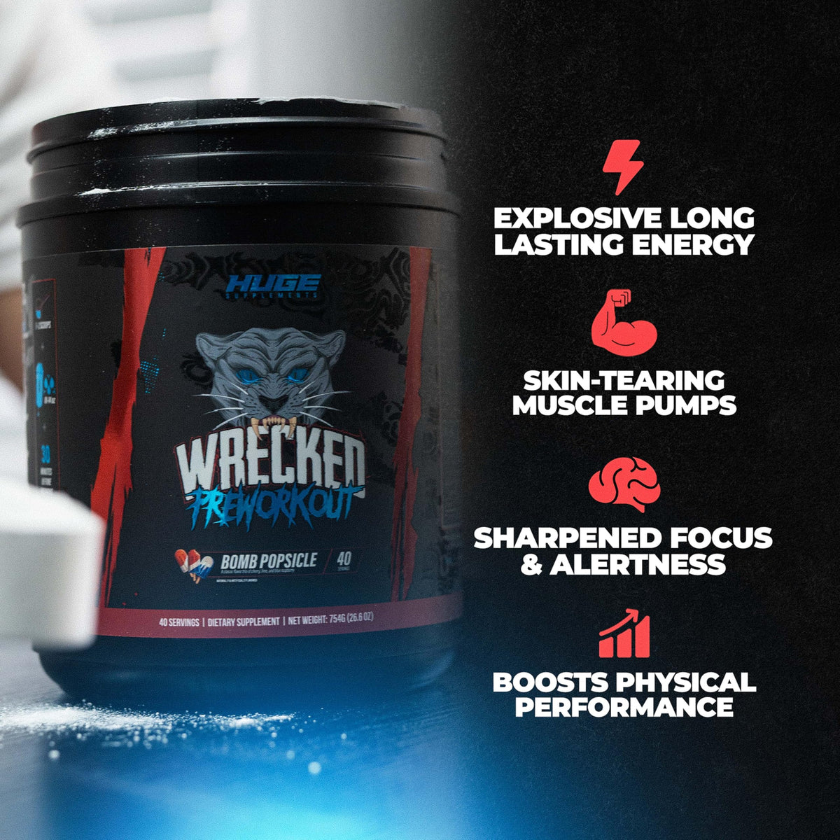 Huge Supplements Wrecked Pre Workout, Advanced Formula, Boosts