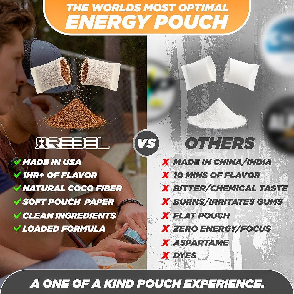 Rebel Nootropic Energy Caffeine Pouches • 100mg Caffeine • Alpha GPC