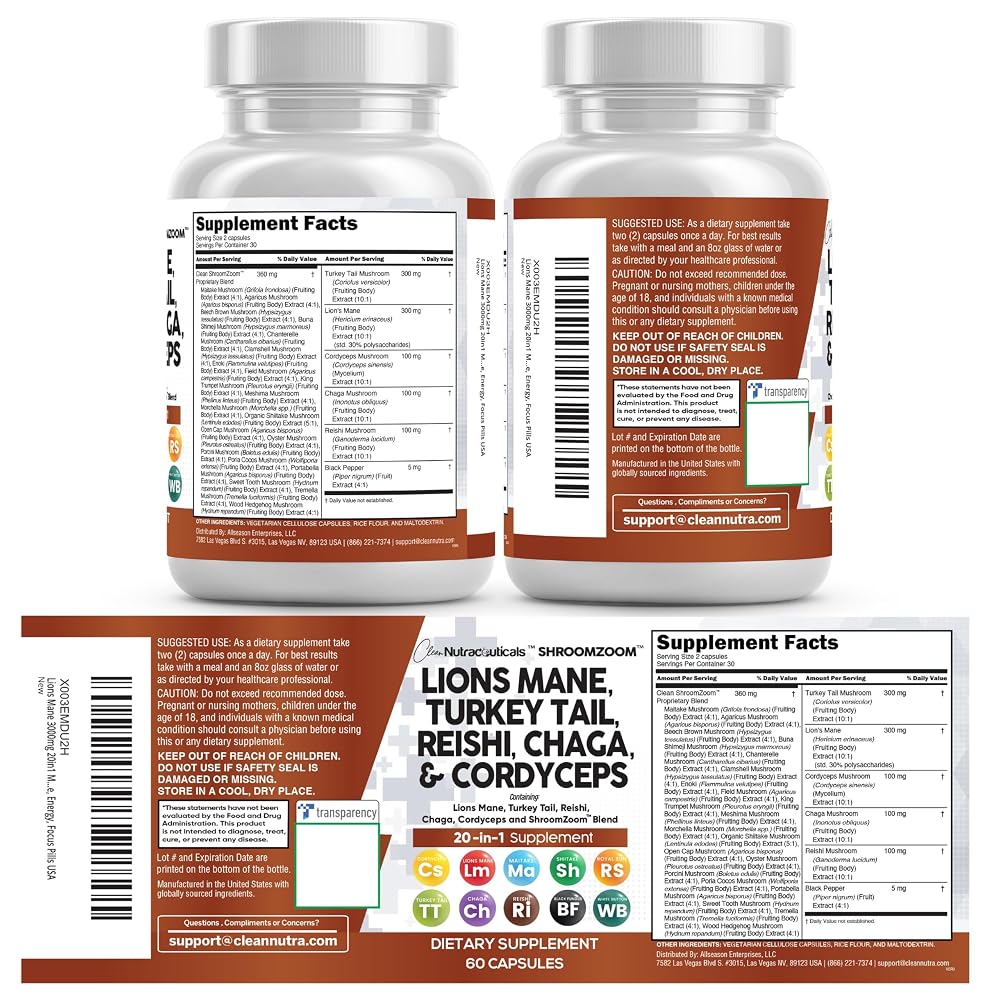 Clean Nutraceuticals Lions Mane 20in1 Mushroom Supplement - 120 Capsules - image 8