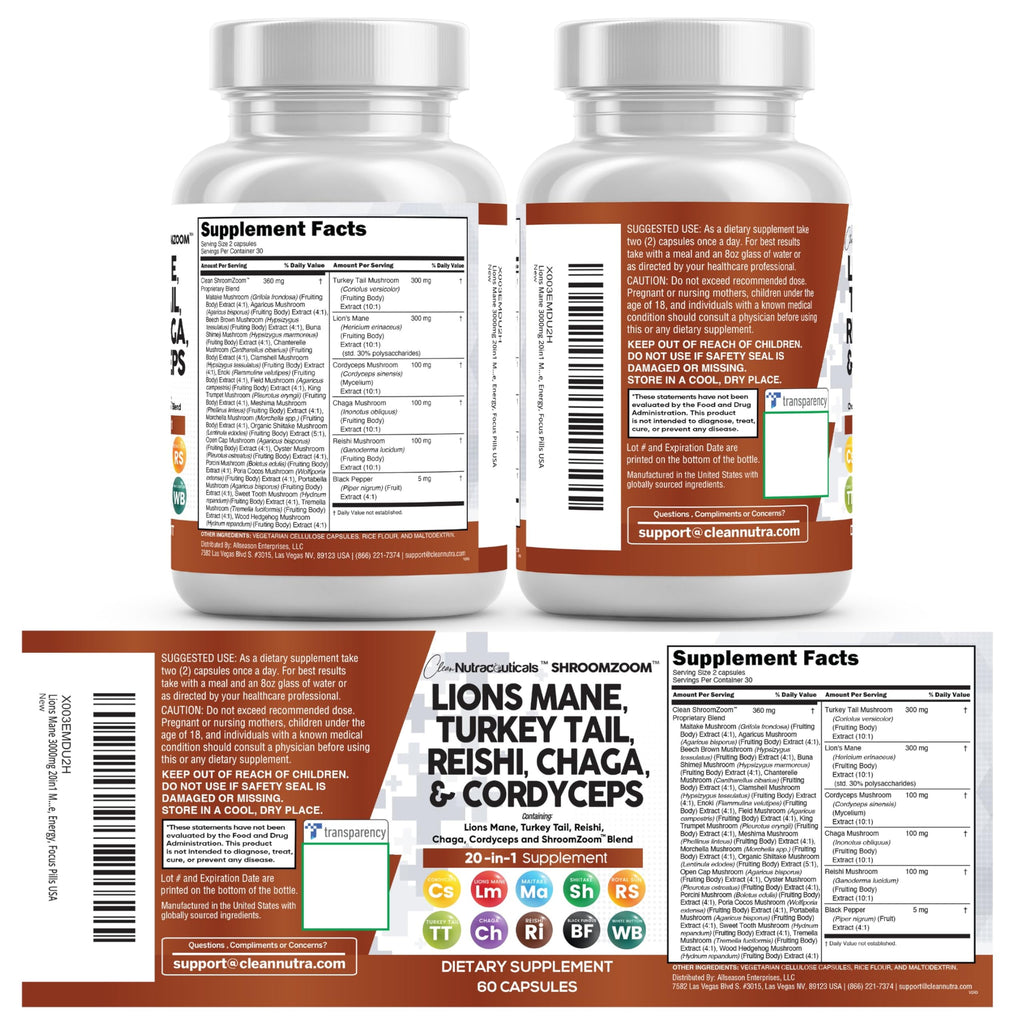 Clean Nutraceuticals Lions Mane 20in1 Mushroom Supplement - 60 Capsules - image 9