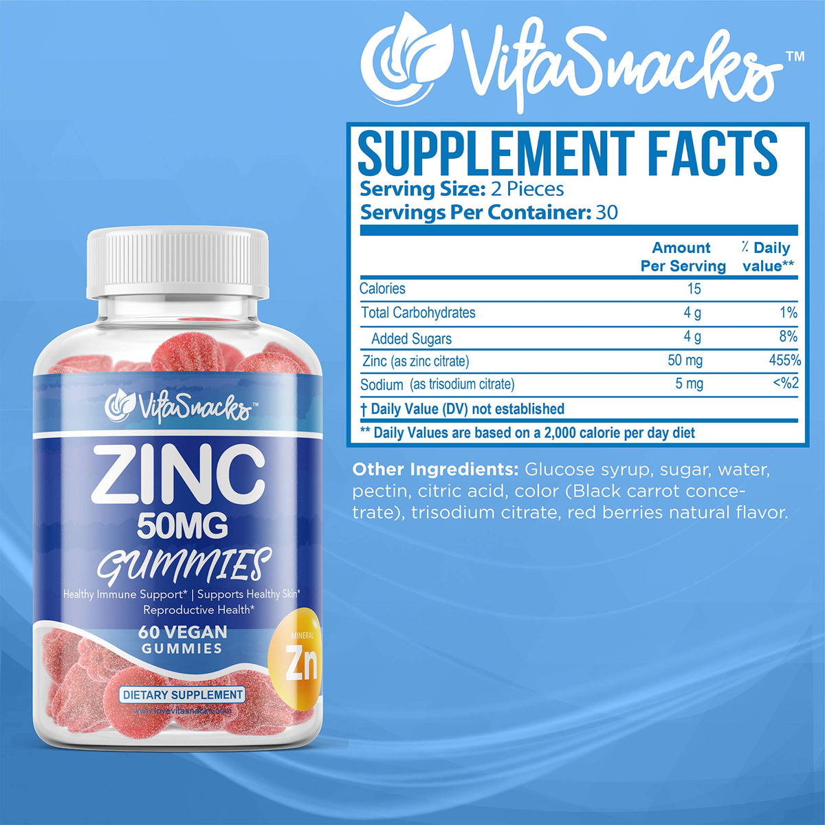 VitaSnacks Zinc Gummies 50mg Immune System Support - 60 Gummies - image 2