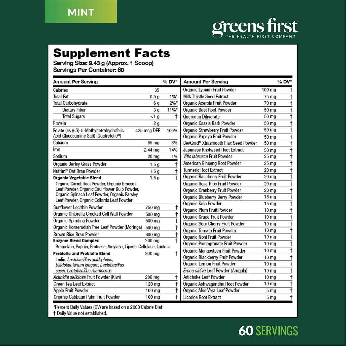 Greens First Original Greens Powder - 49 Superfoods - Organic Fruits