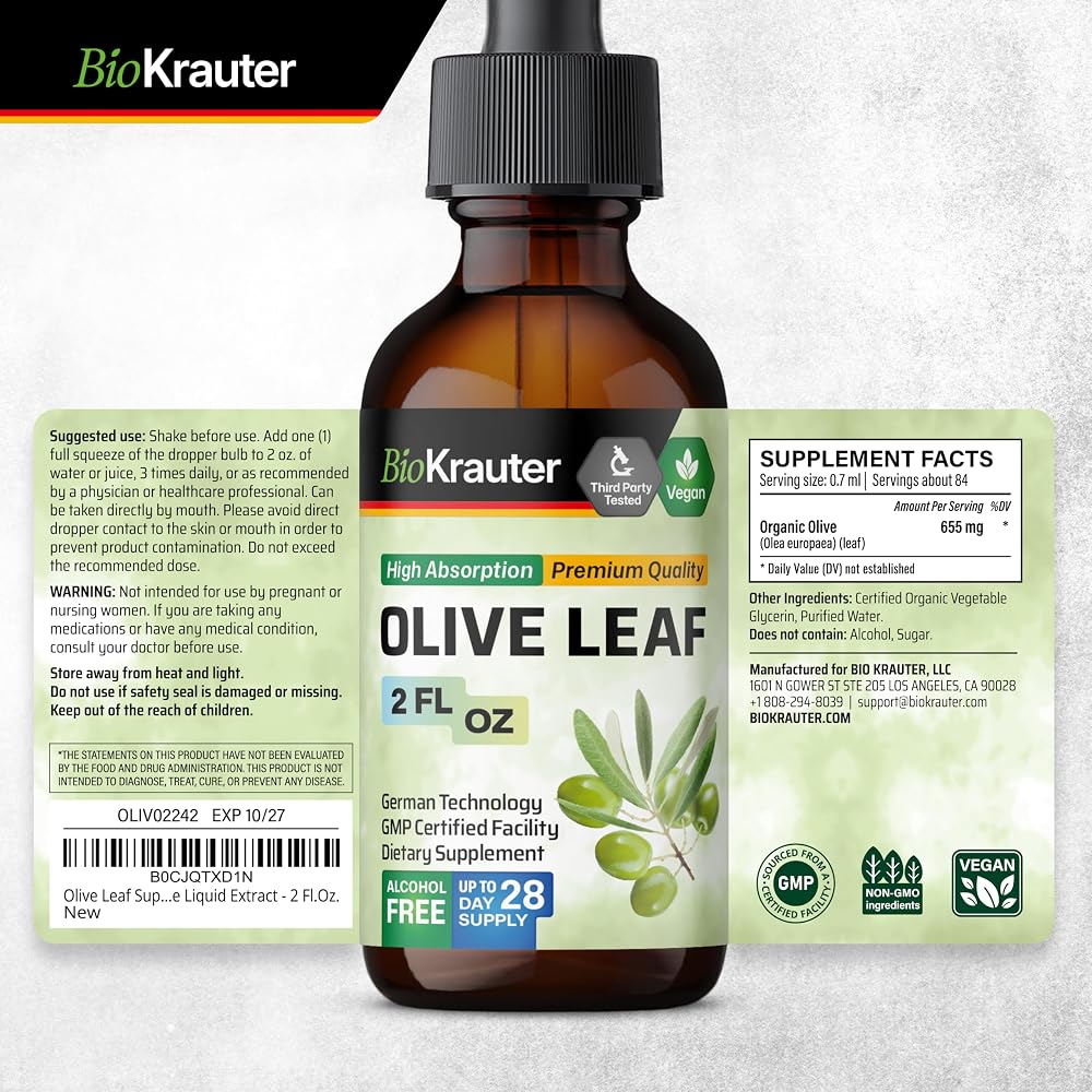 BIO KRAUTER Olive Leaf Tincture - Olive Leaf Extract for Immune