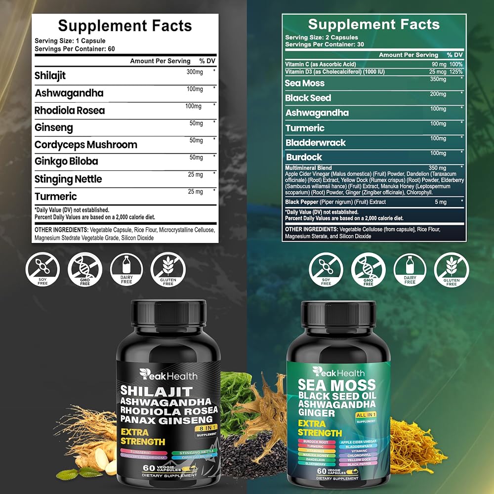 Peakhealth Shilajit and Sea Moss Bundle - 120 Capsules - image 2