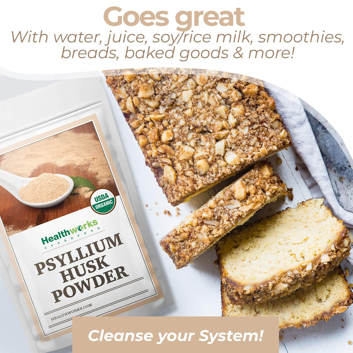 Healthworks Superfoods Organic Psyllium Husk Powder Keto Soluble Fiber