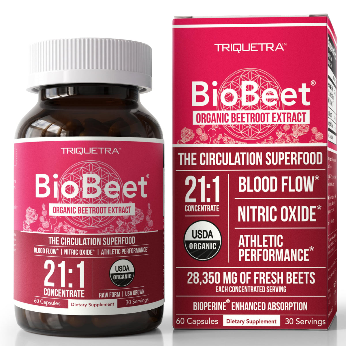 Triquetra Health BioBeet Organic Beet Root Capsules with BioPerine - 60 Count