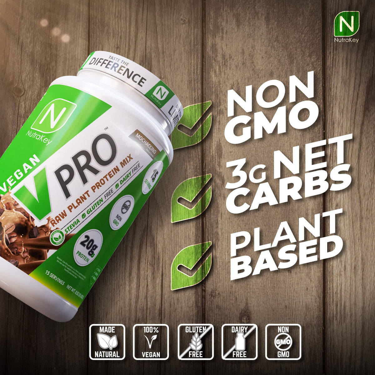 NutraKey V-Pro Raw Plant Protein Powder Mocha - 2 Pound - image 3
