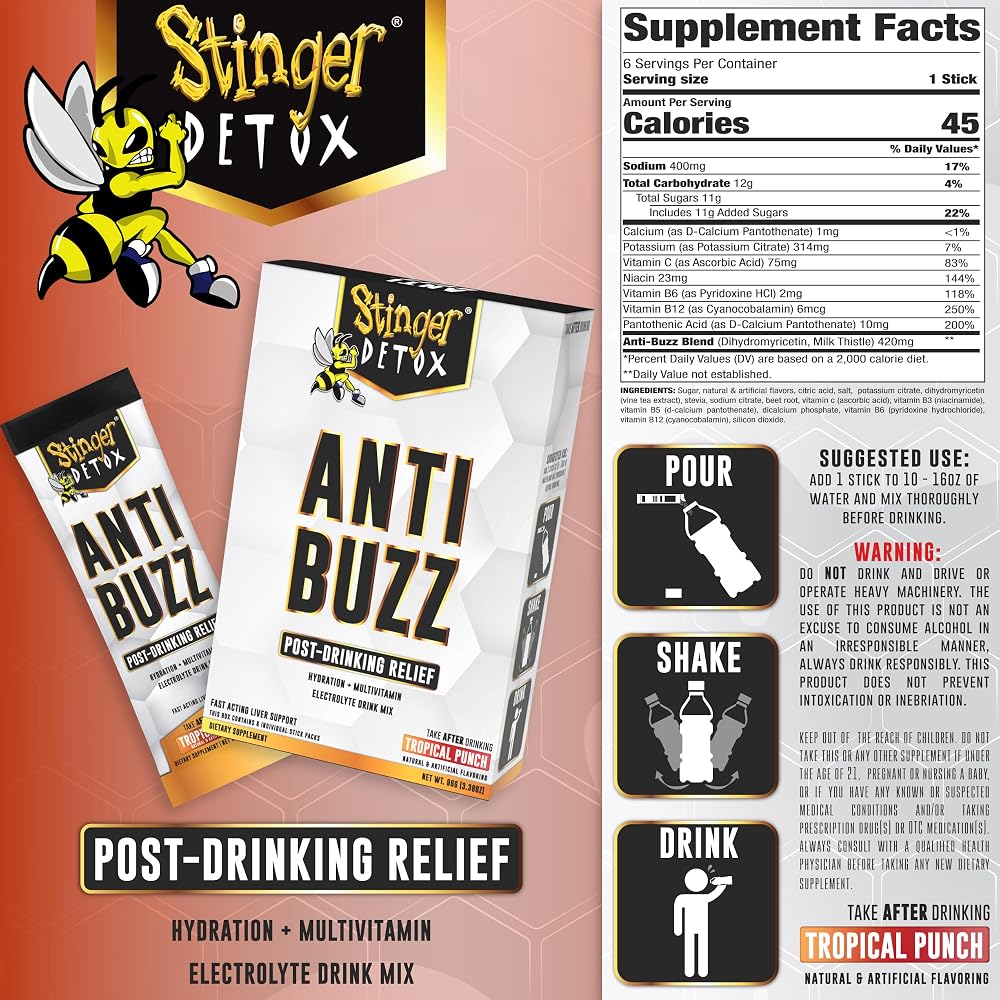 Stinger Detox Anti-Buzz Post-Celebration Drink Mix - 1 Pack - image 6