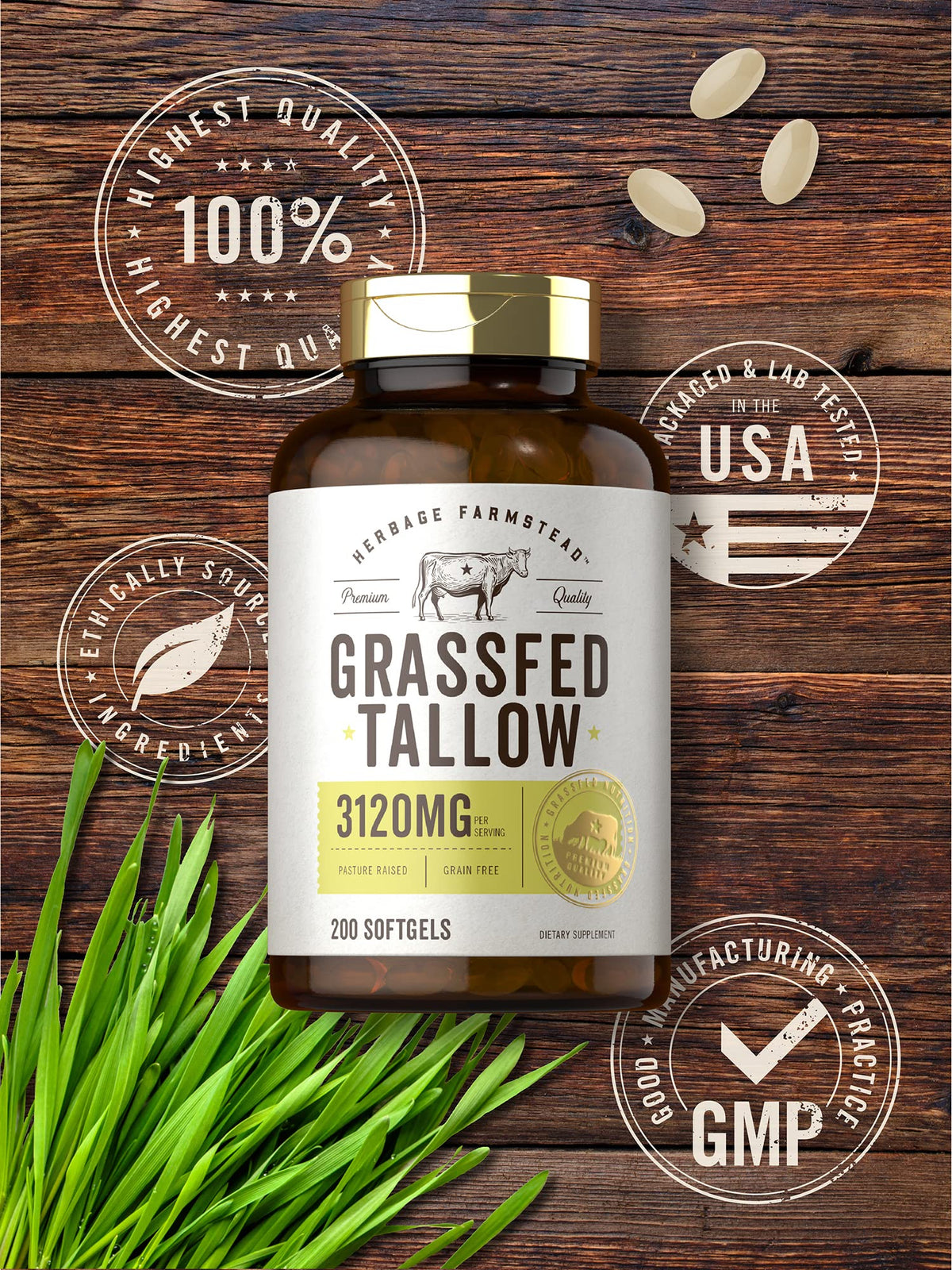 Carlyle Grass Fed Beef Tallow 3120mg - 200 Softgels - image 6