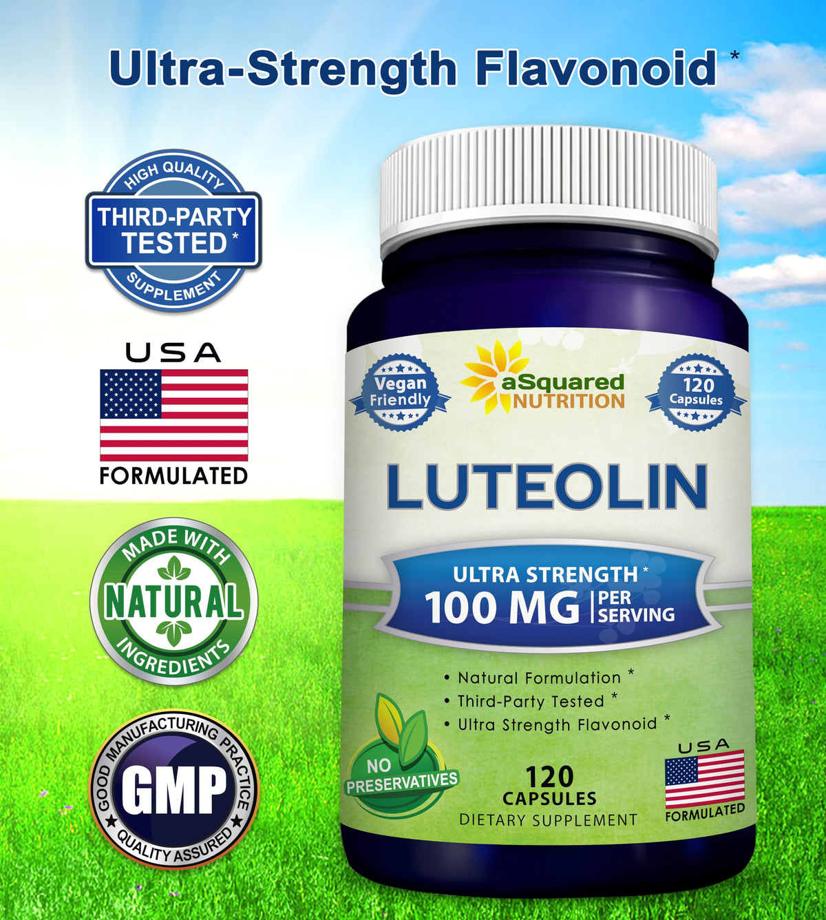 aSquared Nutrition Luteolin 100mg Brain & Memory Support - 120 Capsules - image 2
