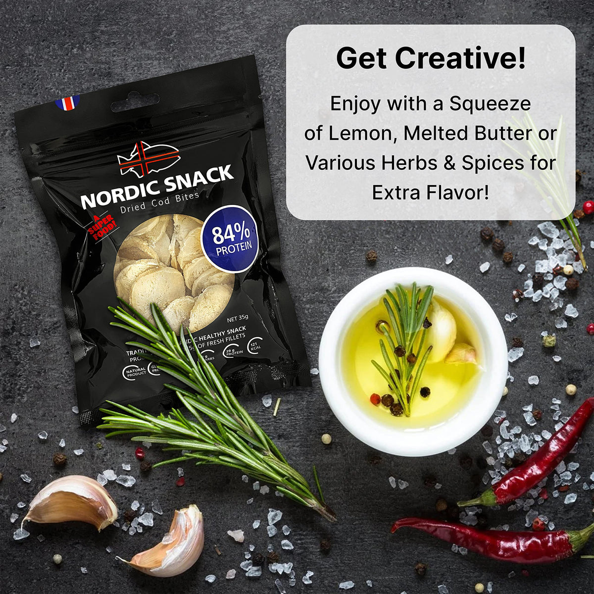 Nordic Catch Dried Cod Bites (Hardfiskur) Fish Jerky High Protein