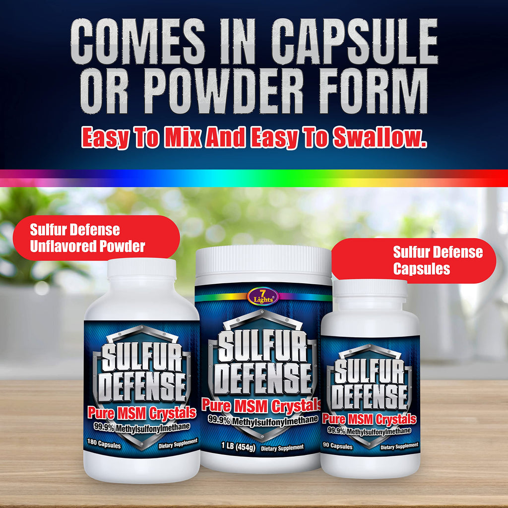 7 Lights Sulfur Defense Opti-MSM 99.9% Pure MSM Powder - 180 Capsules - image 8