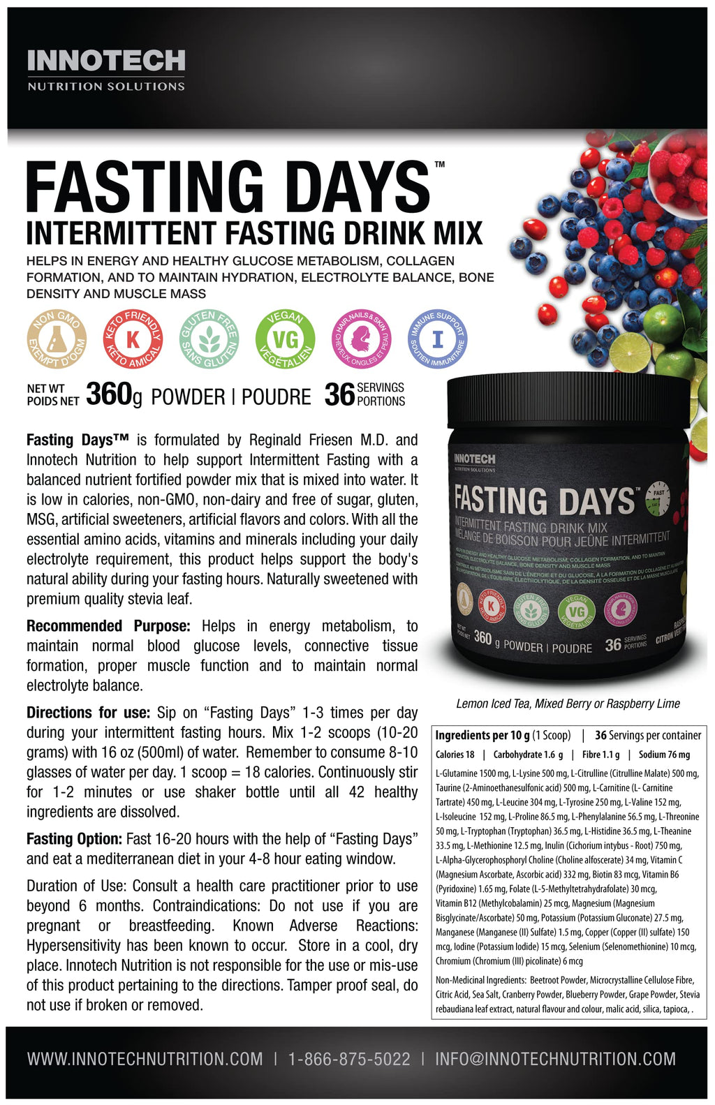 Innotech Nutrition Fasting Days Intermittent Fasting Drink Mix - 360g - image 5