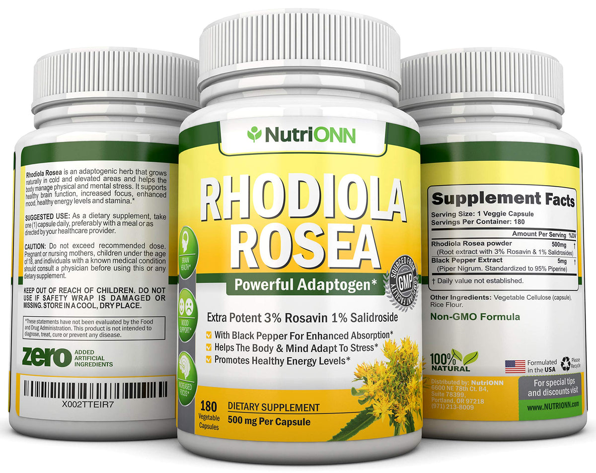 NutriONN Rhodiola Rosea 500mg Supplement - 180 Vegan Capsules - image 5