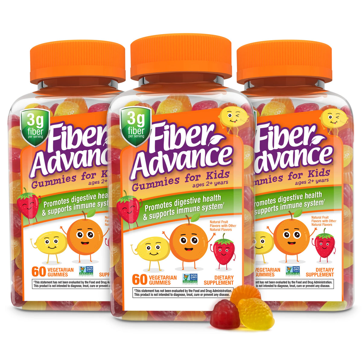 Fiber Advance Gummies Plant-Based Fiber Supplement Kids 3-Pack