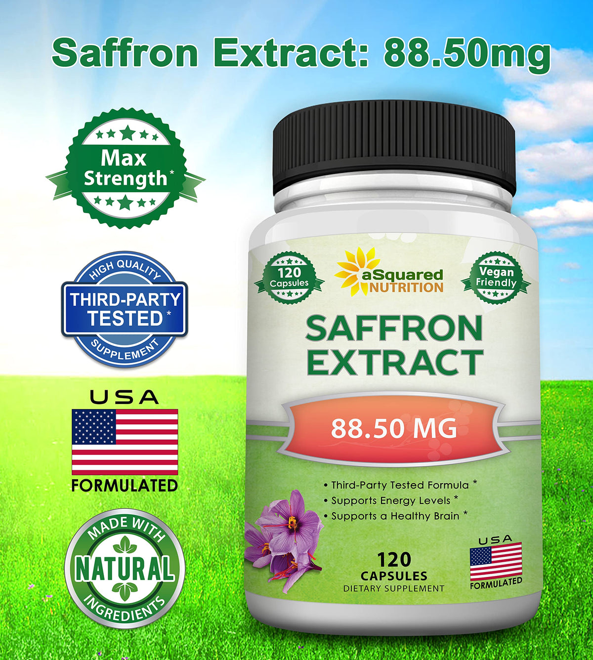 aSquared Nutrition Saffron Extract Supplement - 120 Vegetarian Capsules - image 4