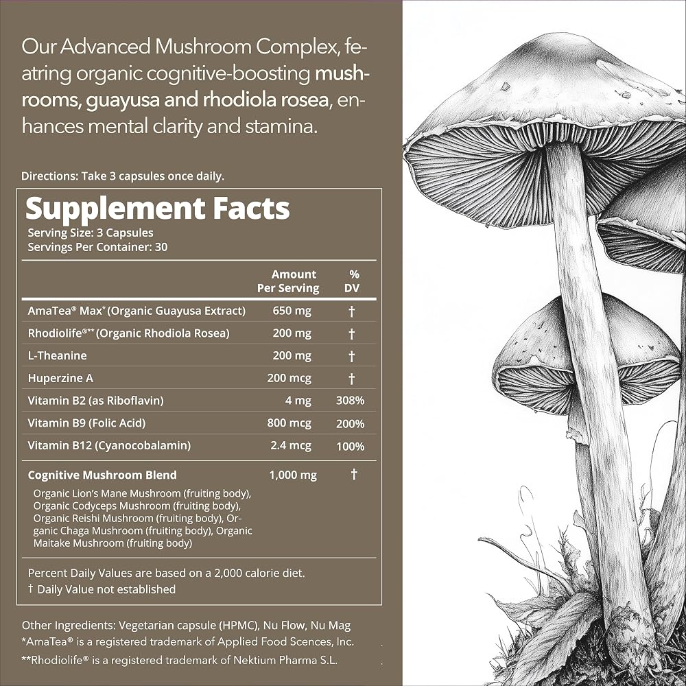 Mobisyn Organic Mushroom Supplement with Cognitive Nootropic Mushroom