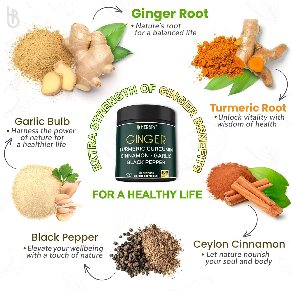 Herbpy 5in1 Ginger and Turmeric Supplements - 100 Capsules - image 4