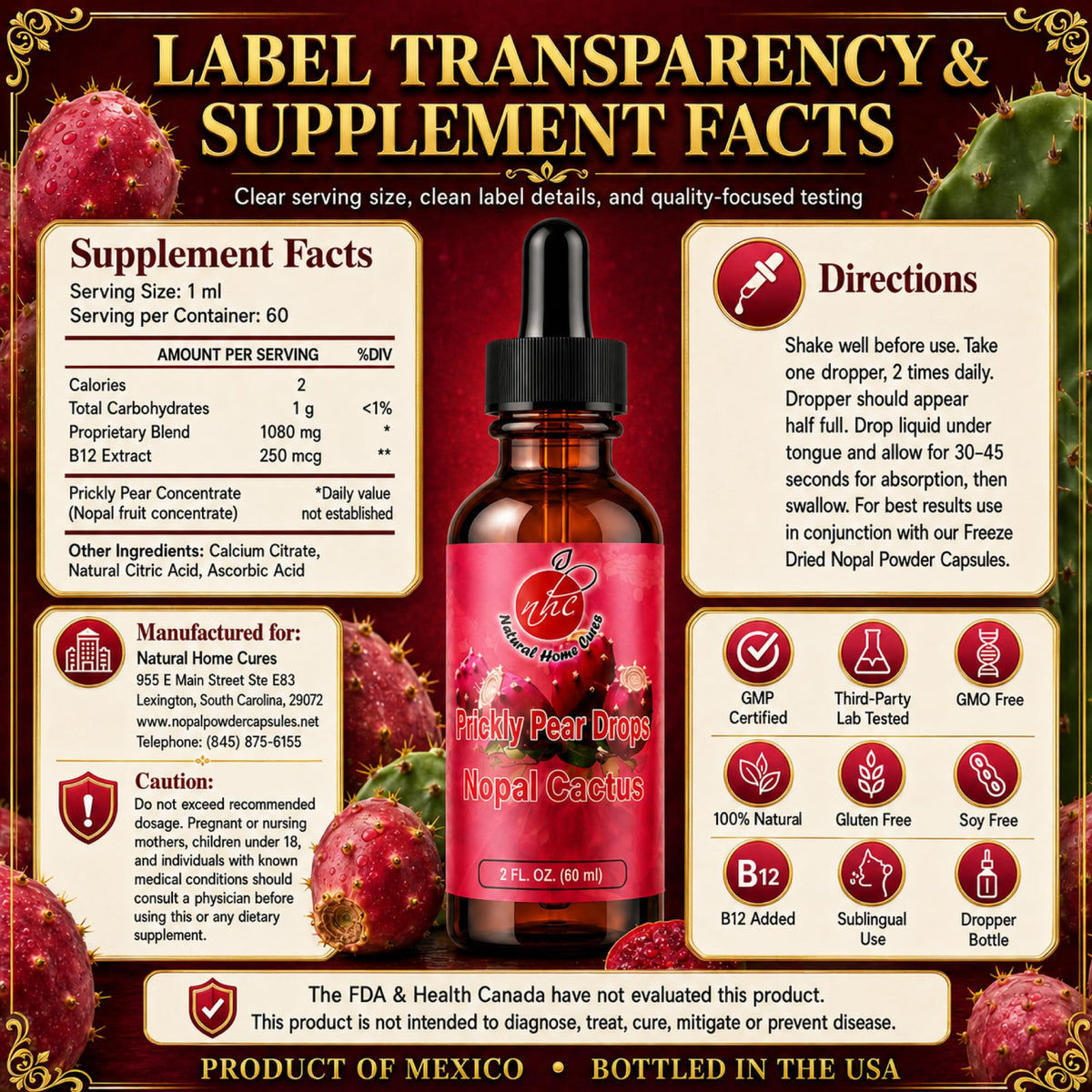 Natural Home Cures Prickly Pear Drops with Vitamin B12