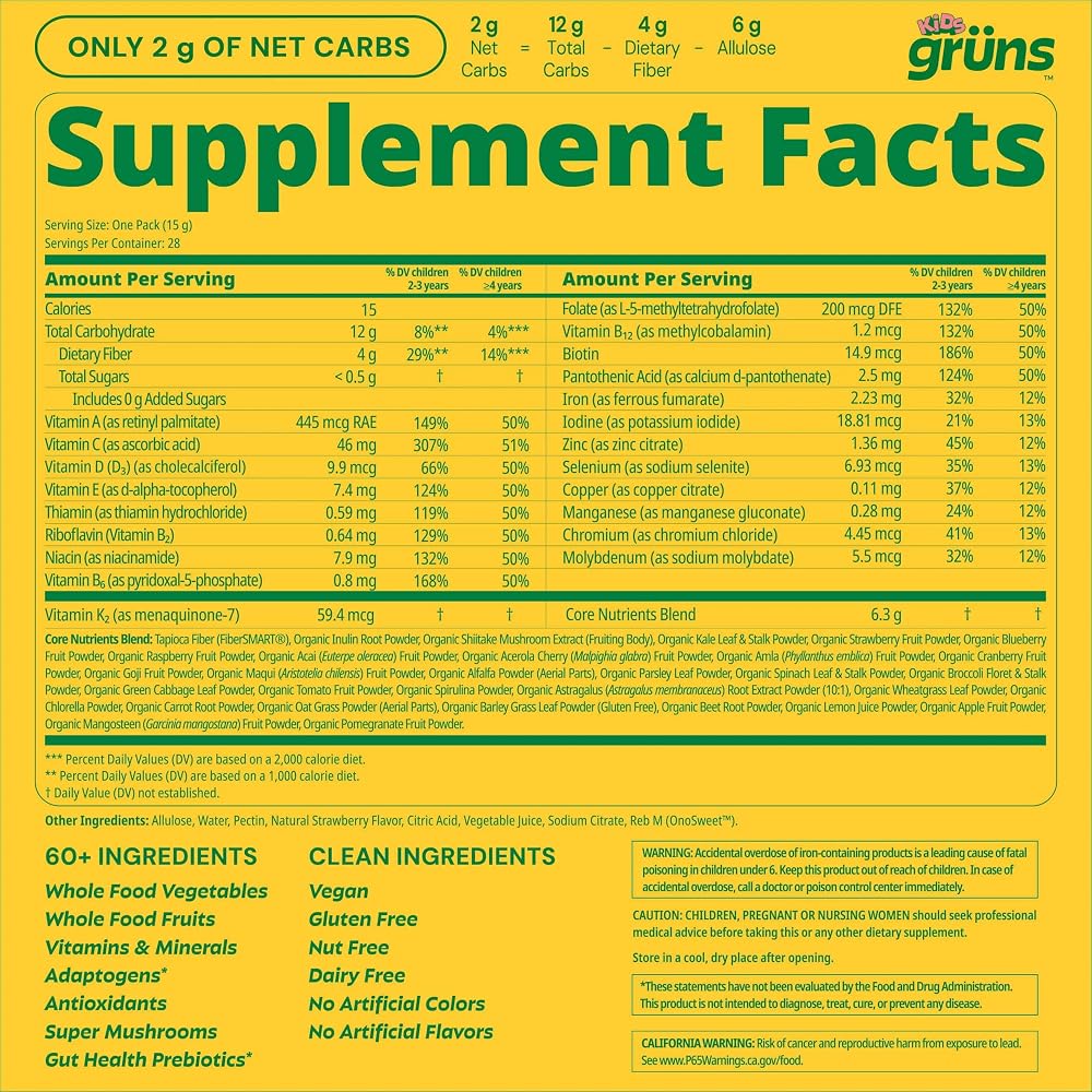 Grüns Kids Sugar Free Super Greens Gummy Bears & Greens Gummy Bears: