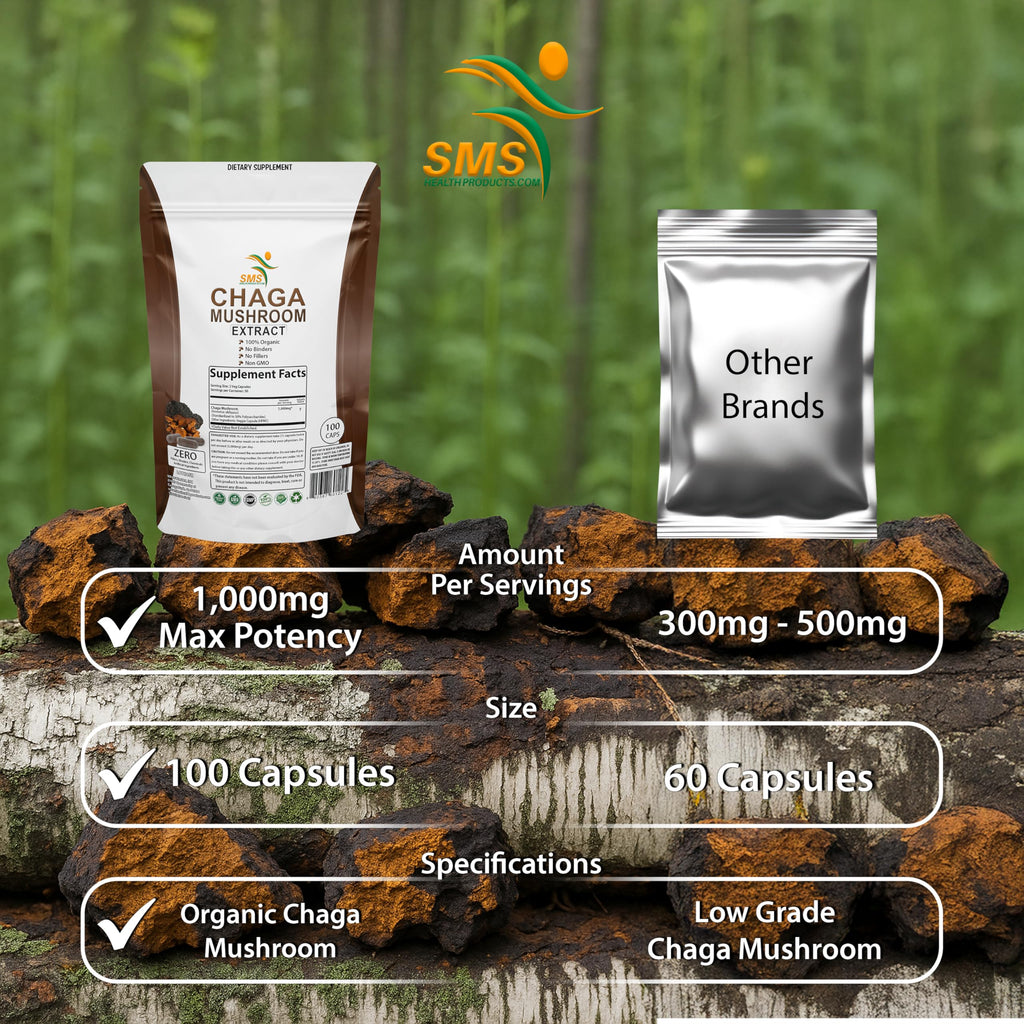 SMSHEALTHPRODUCTS.com Chaga Mushroom Extract 1000mg - 100 Vegetarian Capsules - image 4