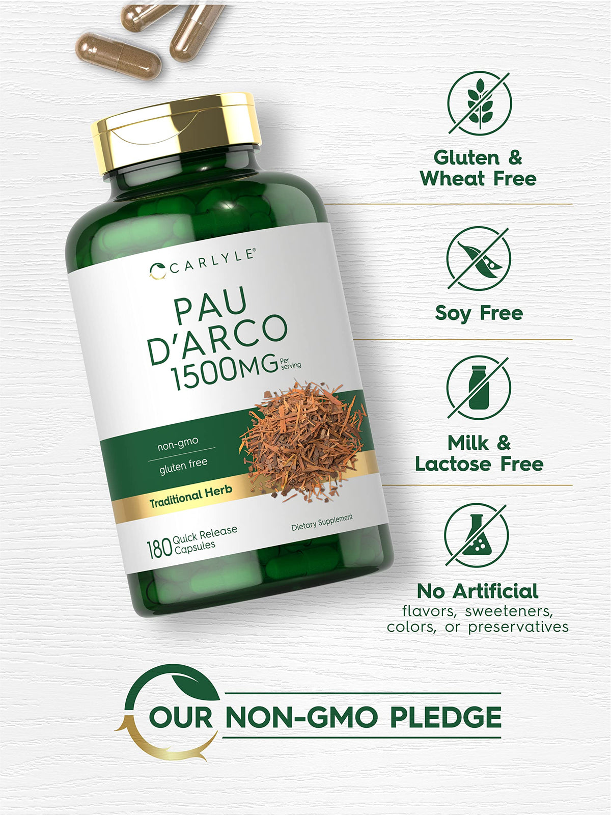 Carlyle Pau D'Arco 1500mg Herbal Supplement - 180 Capsules - image 4