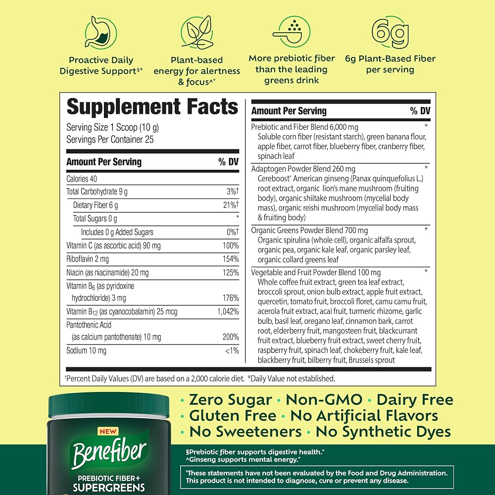 Benefiber Prebiotic Fiber + Supergreens Watermelon Lemonade - 8.8 oz - image 8