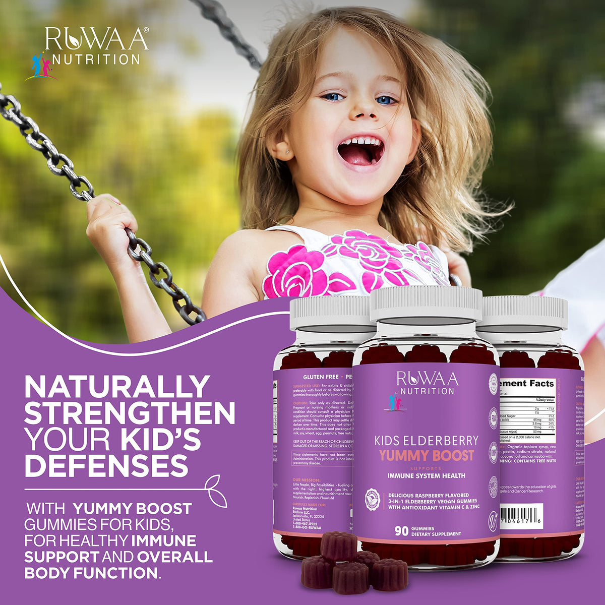 RUWAA NUTRITION Sambucus Elderberry Gummies for Kids with Zinc
