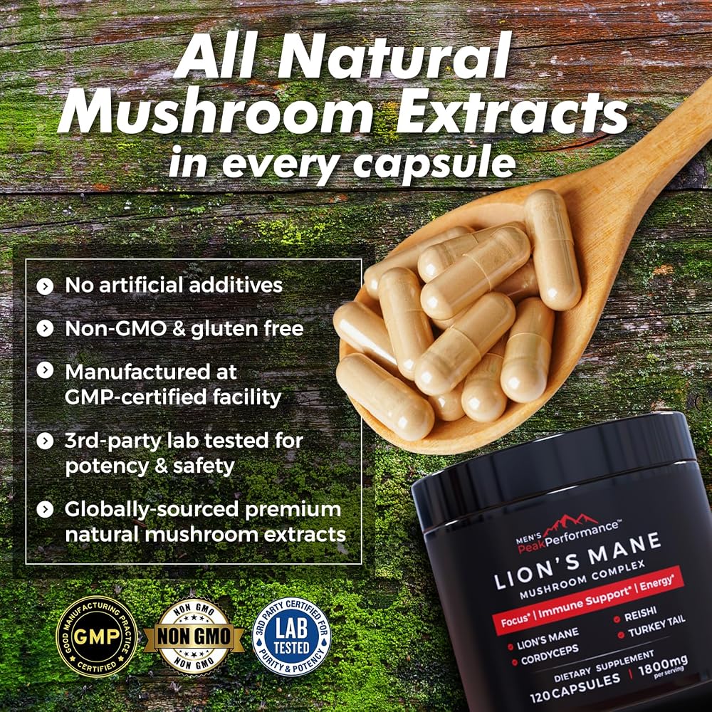 MEN'S PeakPerformance Lion's Mane Mushroom Supplement - 120 Capsules - image 2