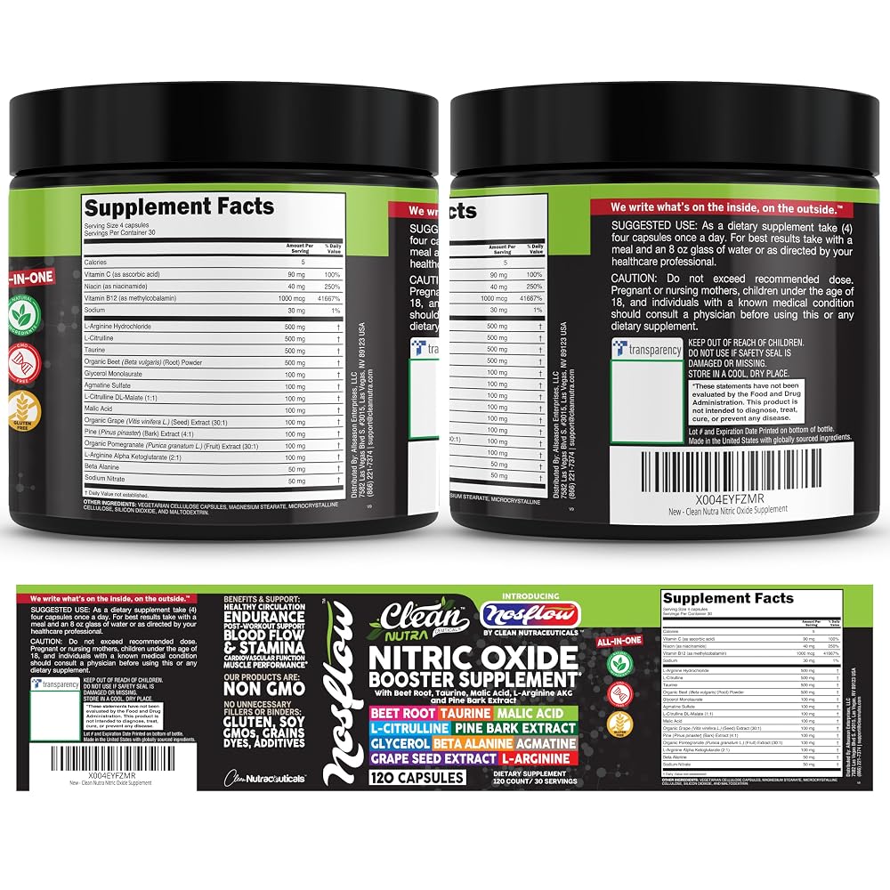 Clean Nutraceuticals NosFlow Nitric Oxide Supplement - 120 Capsules - image 9