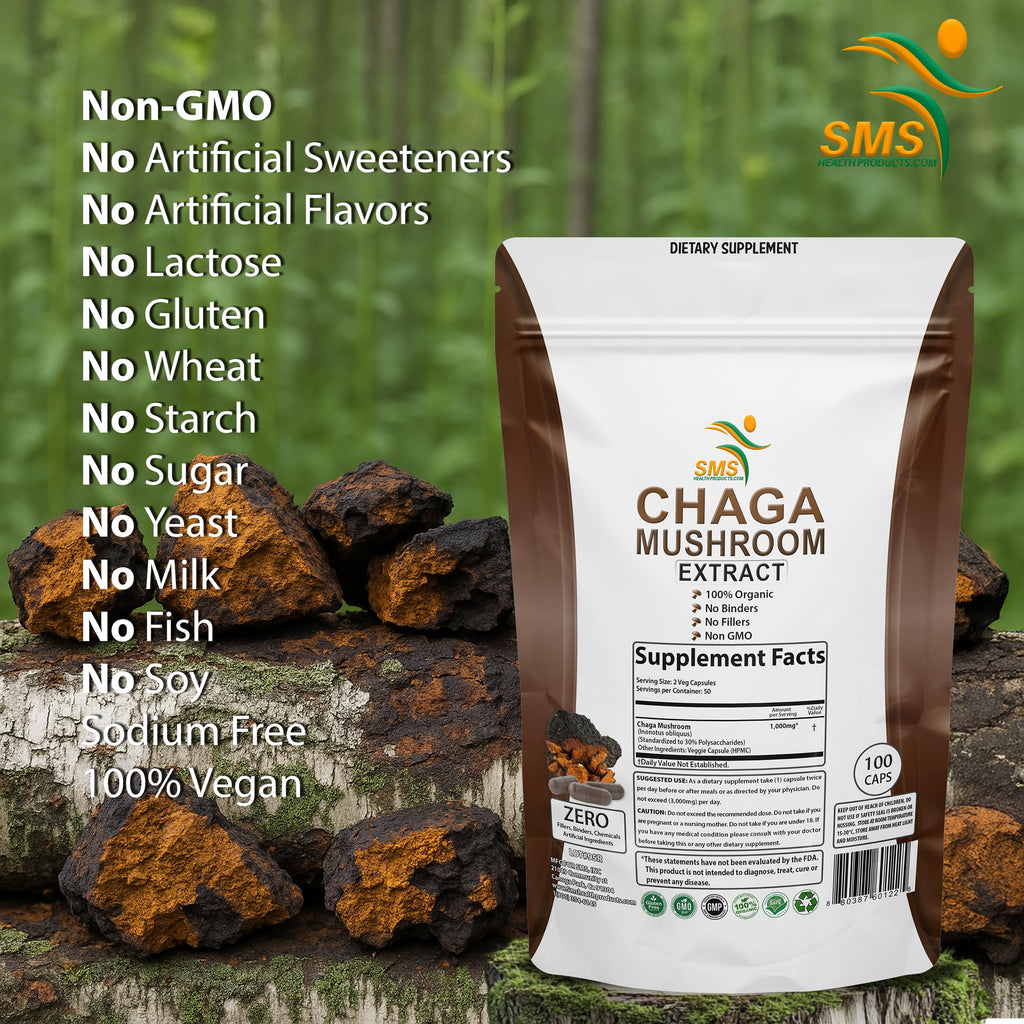 SMSHEALTHPRODUCTS.com Chaga Mushroom Extract 1000mg - 100 Vegetarian Capsules - image 2